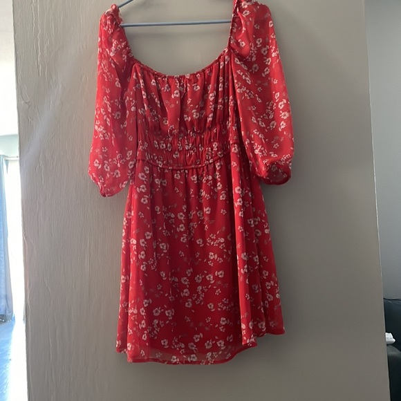NWT red, short can be worn of the shoulder dress. - Picture 3 of 3